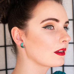 Erstwilder Essentials Crescent Moon Ripple Glitter Resin Stud Earrings - Emerald EE0006-RG4100