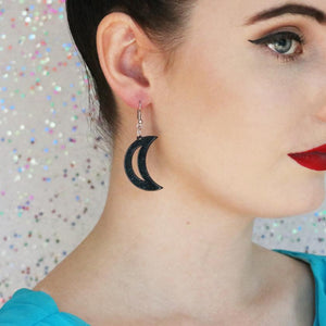 Erstwilder Essentials Crescent Moon Ripple Glitter Resin Drop Earrings - Black EE1006-RG7000