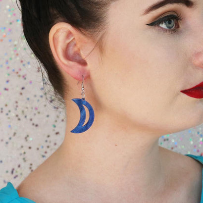 Erstwilder Essentials Crescent Moon Ripple Glitter Resin Drop Earrings - Dark Blue EE1006-RG3100