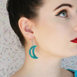 Erstwilder Essentials Crescent Moon Ripple Glitter Resin Drop Earrings - Emerald EE1006-RG4100