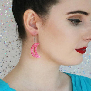 Erstwilder Essentials Crescent Moon Ripple Resin Drop Earrings - Pink EE1006-RI2000