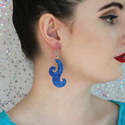 Erstwilder Essentials Nouveau Ripple Glitter Resin Drop Earrings - Dark Blue EE1021-RG3100