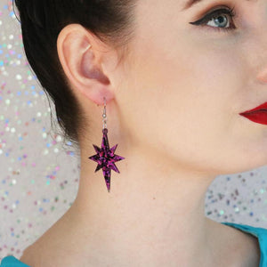 Erstwilder Essentials Starburst Chunky Glitter Resin Drop Earrings - Purple EE1002-CG5000
