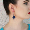 Starburst Ripple Glitter Resin Drop Earrings - Dark Blue