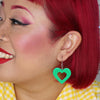 Heart Bubble Resin Drop Earrings - Green