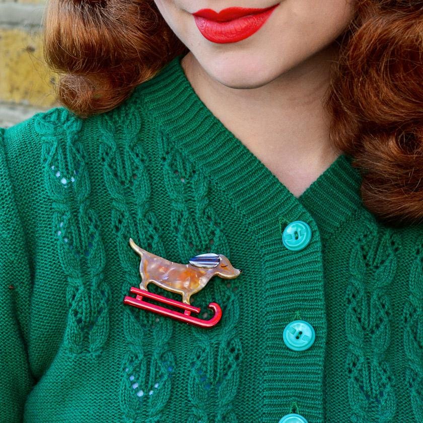 Erstwilder Little Red the Puppy Sled Brooch BH6944-9010