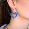 Heart Ripple Glitter Resin Drop Earrings - Blue