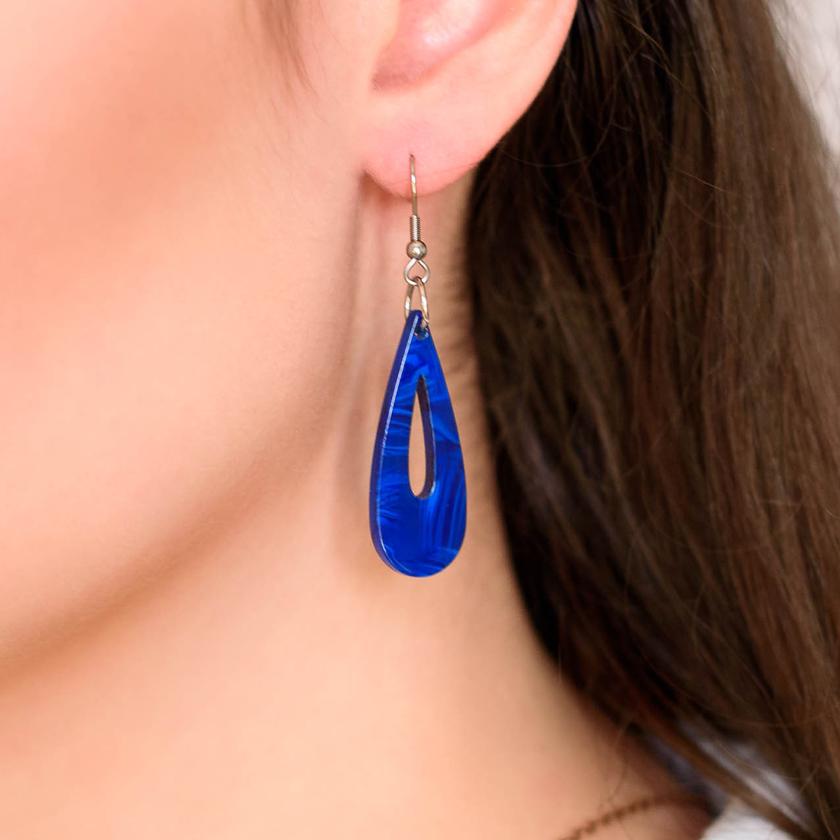 Erstwilder Essentials Rain Drop Textured Resin Drop Earrings - Blue EE1016-T3000