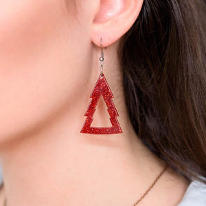 Erstwilder Essentials Tree Glitter Resin Drop Earrings - Red EE1010-SG1000