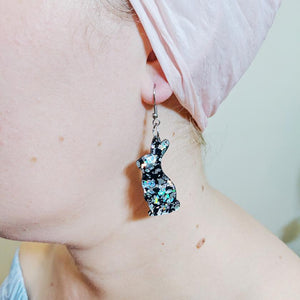 Erstwilder Essentials Bunny Chunky Glitter Resin Drop Earrings - Holographic Silver EE1007-CG0272