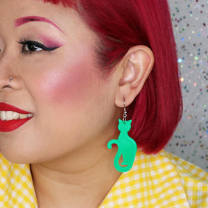 Erstwilder Essentials Sitting Cat Bubble Resin Drop Earrings - Green EE1017-BU4000