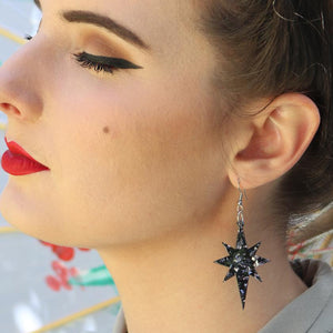 Erstwilder Essentials Starburst Chunky Glitter Resin Drop Earrings - Black EE1002-CG7000