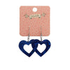 Heart Ripple Glitter Resin Drop Earrings - Blue