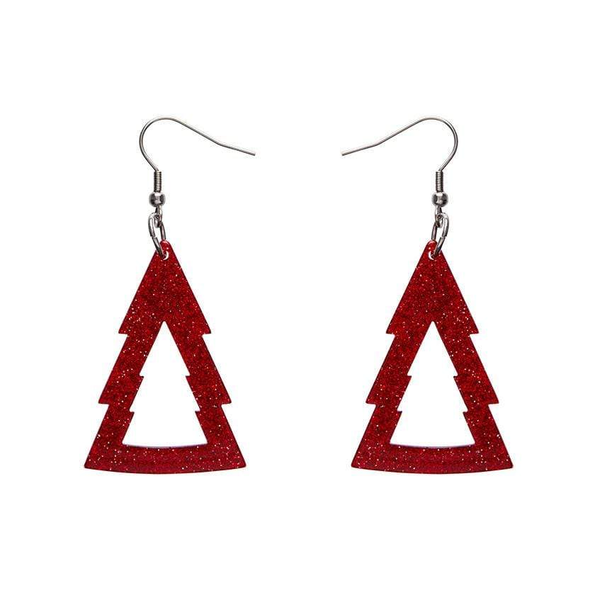 Erstwilder Essentials Tree Glitter Resin Drop Earrings - Red EE1010-SG1000