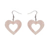 Heart Ripple Glitter Resin Drop Earrings - Pink