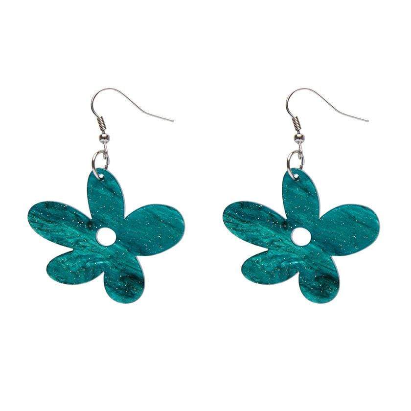 Erstwilder Essentials Flower Ripple Glitter Resin Drop Earrings - Green EE1023-RG4000