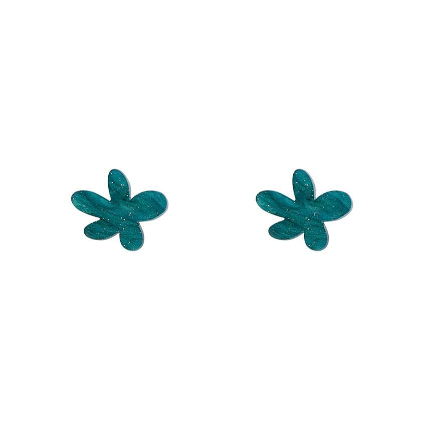 Erstwilder Essentials Flower Ripple Glitter Resin Stud Earrings - Green EE0016-RG4000