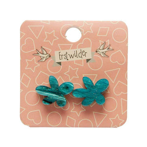 Erstwilder Essentials Flower Ripple Glitter Resin Stud Earrings - Green EE0016-RG4000