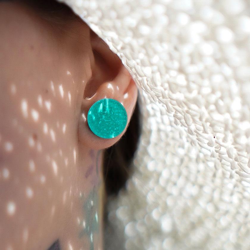 Erstwilder Essentials Circle Glitter Resin Stud Earrings - Turquoise EE0004-SG3300