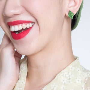 Erstwilder Essentials Diamond Textured Resin Stud Earrings - Emerald EE0003-RI4100