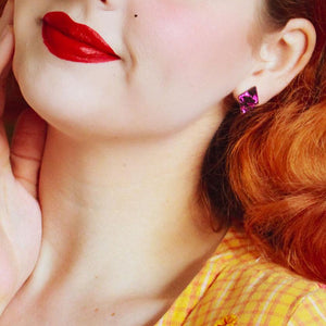 Erstwilder Essentials Diamond Chunky Glitter Resin Stud Earrings - Fuchsia EE0003-CG2300