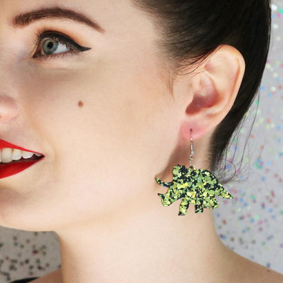 Erstwilder Essentials Triceratops Chunky Glitter Resin Drop Earrings - Lime EE1019-CG4200