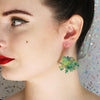 Triceratops Mottled Resin Drop Earrings - Green