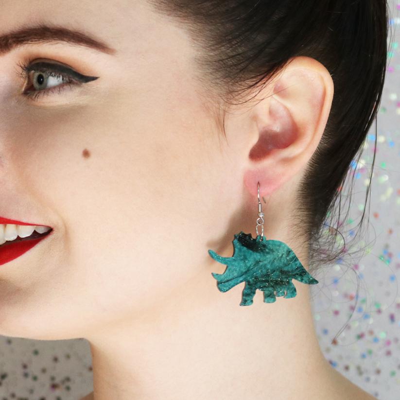 Erstwilder Essentials Triceratops Ripple Glitter Resin Drop Earrings - Emerald EE1019-RG4100