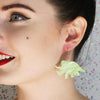 Triceratops Ripple Glitter Resin Drop Earrings - Lime
