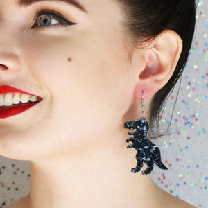 Erstwilder Essentials Tyrannosaurus Chunky Glitter Resin Drop Earrings - Black EE1020-CG7000