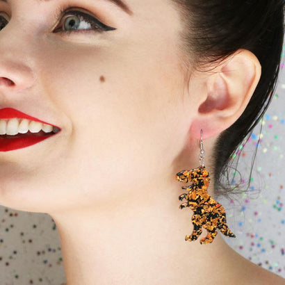 Erstwilder Essentials Tyrannosaurus Chunky Glitter Resin Drop Earrings - Orange EE1020-CG6100