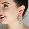 Tyrannosaurus Mottled Resin Drop Earrings - Green