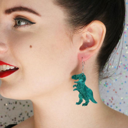 Erstwilder Essentials Tyrannosaurus Chunky Glitter Resin Drop Earrings - Teal EE1020-CG4400