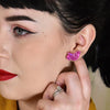 Bird Textured Glitter Resin Stud Earrings - Fuchsia