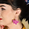 Flower Textured Resin Drop Earrings - Fuchsia