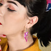 Kookaburra Textured Glitter Resin Drop Earrings - Fuchsia