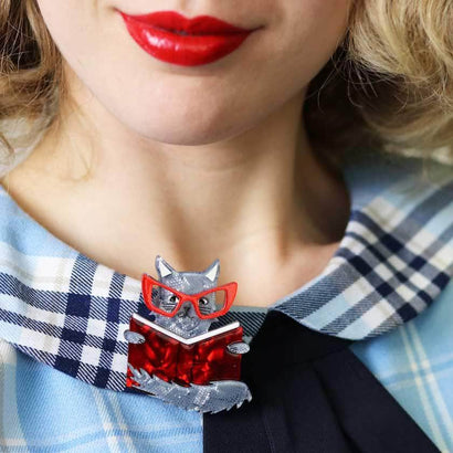 Erstwilder Puss in Books Brooch BH6097-7310