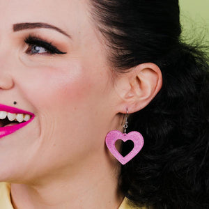 Erstwilder Essentials Heart Glitter Resin Drop Earrings - Pink EE1005-SG2000