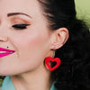 Heart Glitter Resin Drop Earrings - Red