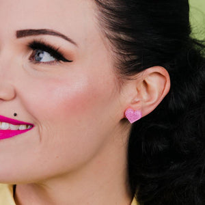 Erstwilder Essentials Heart Glitter Resin Stud Earrings - Pink EE0005-SG2000