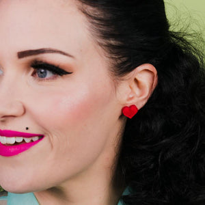 Erstwilder Essentials Heart Glitter Resin Stud Earrings - Red EE0005-SG1000