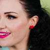 Heart Glitter Resin Stud Earrings - Red