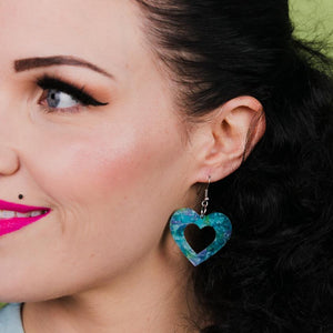 Erstwilder Essentials Heart Mottled Resin Drop Earrings - Green EE1005-MO4000