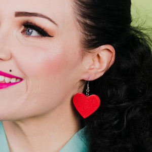 Erstwilder Essentials Solid Heart Glitter Resin Drop Earrings - Red EE1026-SG1000