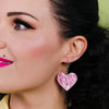 Solid Heart Ripple Resin Drop Earrings - Mauve