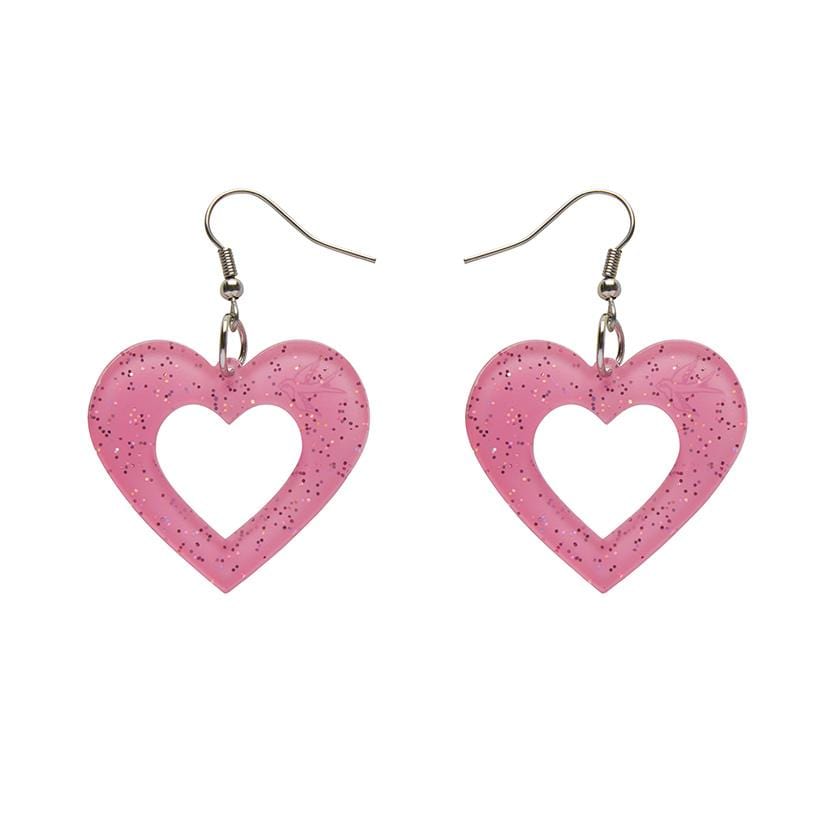 Heart Glitter Resin Drop Earrings Pink Erstwilder