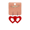 Heart Glitter Resin Drop Earrings - Red