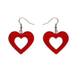 Erstwilder Essentials Heart Glitter Resin Drop Earrings - Red EE1005-SG1000