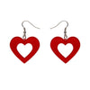 Heart Glitter Resin Drop Earrings - Red