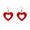 Heart Glitter Resin Drop Earrings - Red